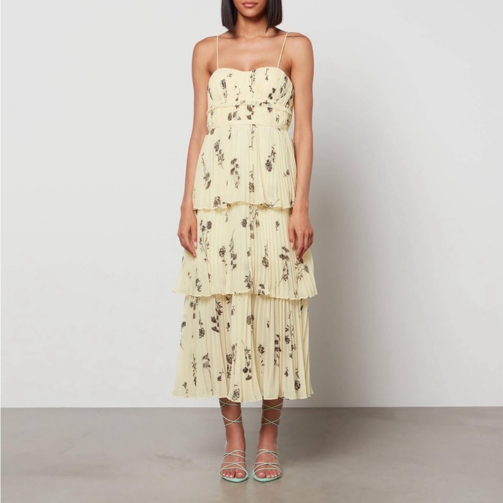 Self-portrait Yellow silhouette chiffon tiered midi dress - US size 10